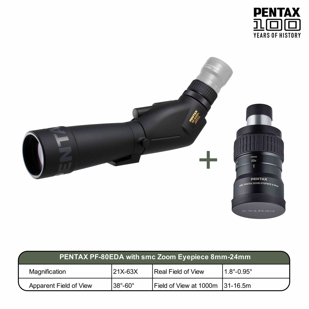 Pentax PF-80EDA 80mm Spotting Scope With Pentax SMC 8-24mm Zoom Eyepiece (1.25") Kit